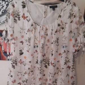 Floral Print Blouse with Butterfly Accents